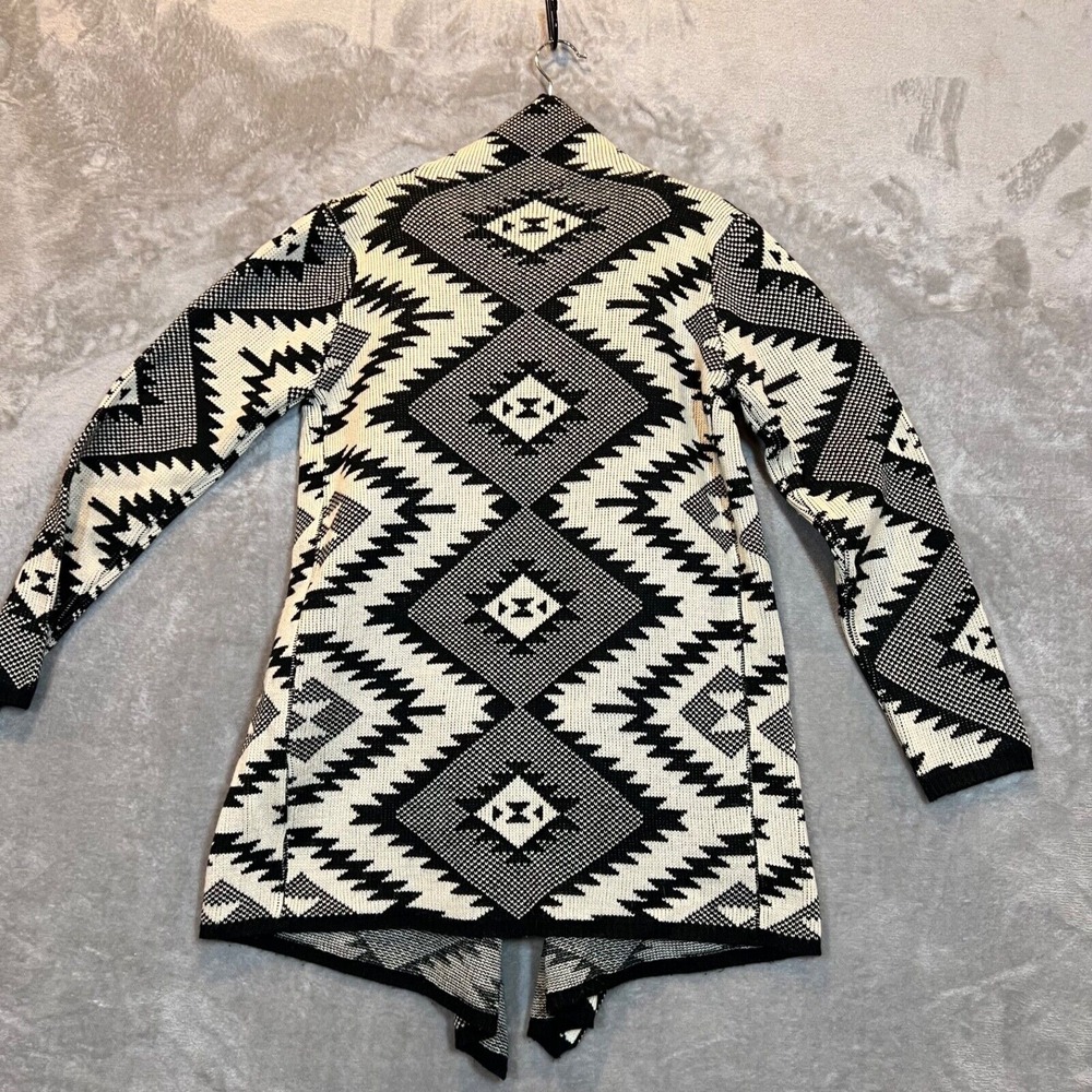 ii Sisters Boho Southwestern  Waterfall Cardigan‎ Women's S/M Black & Cream - Picture 5 of 9